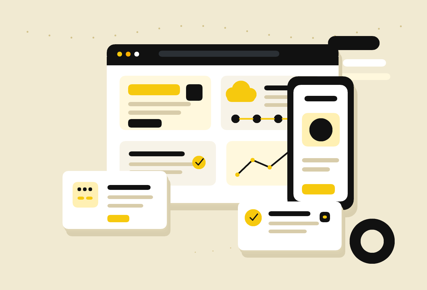 Professional service dashboard showing website delivery, mobile app, cloud deployment, content planning, and support workflows.